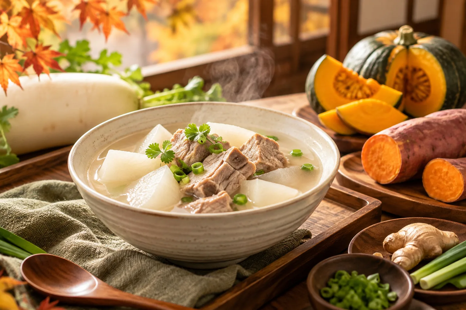 秋季白蘿蔔排骨湯與南瓜、地瓜等當季食材